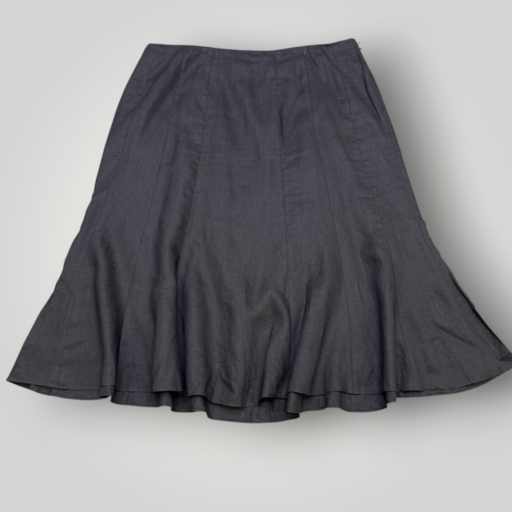 Lauren Ralph Lauren Black Linen Gored Midi Skirt Size 16W Flared A-Line Summer